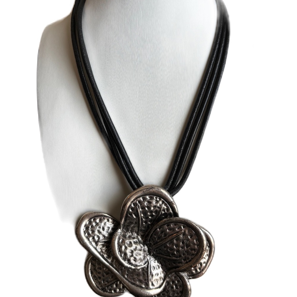 Silver Flower Statement Necklace - image 4